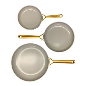 Member's Mark 3-Piece Non-Stick Ceramic Fry Pan Set, Cream